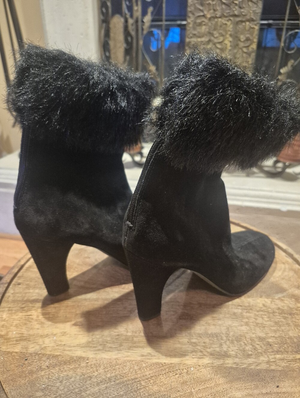 Women’s Black Faux-Fur Cuff Suede Ankle Boots